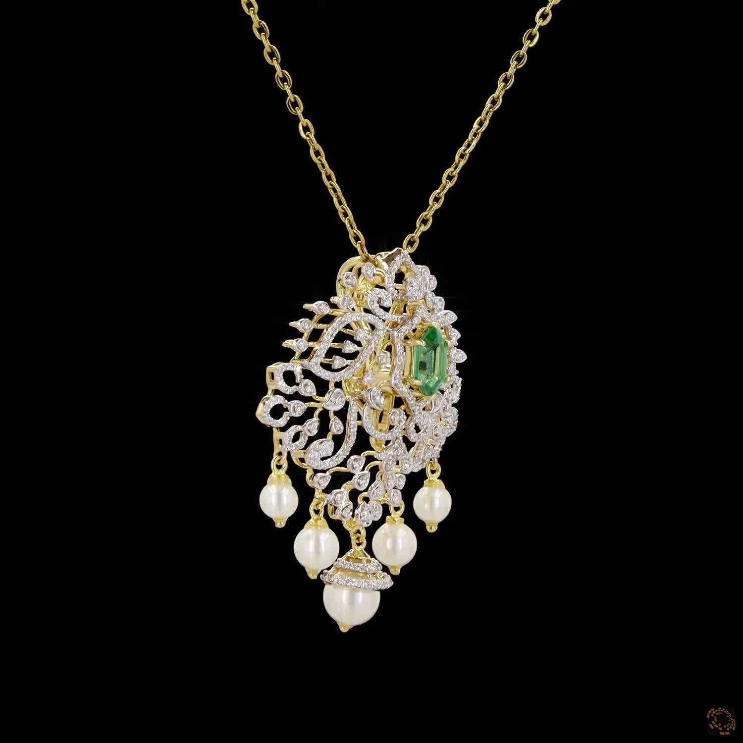 Emerald & Ruby Diamond Pendant in 18KT Yellow Gold