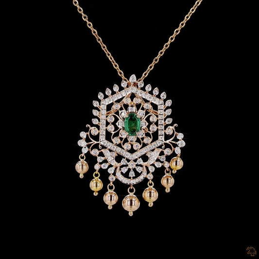 Emerald & Ruby Diamond Pendant in 18KT Yellow Gold