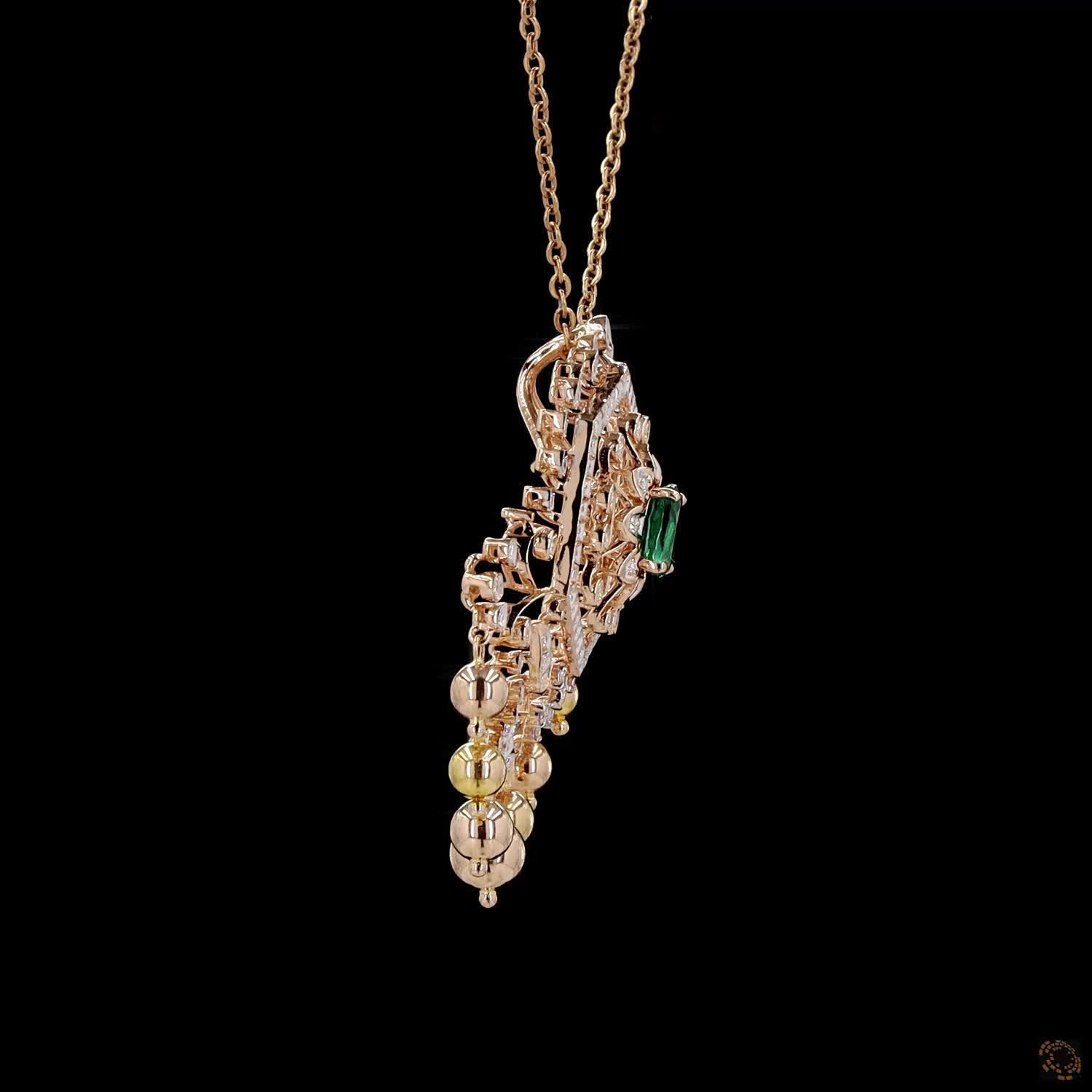 Emerald & Ruby Diamond Pendant in 18KT Yellow Gold