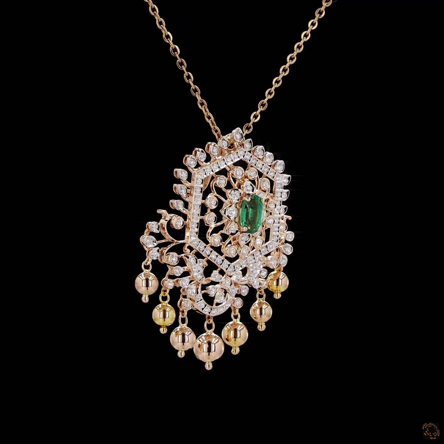 Emerald & Ruby Diamond Pendant in 18KT Yellow Gold