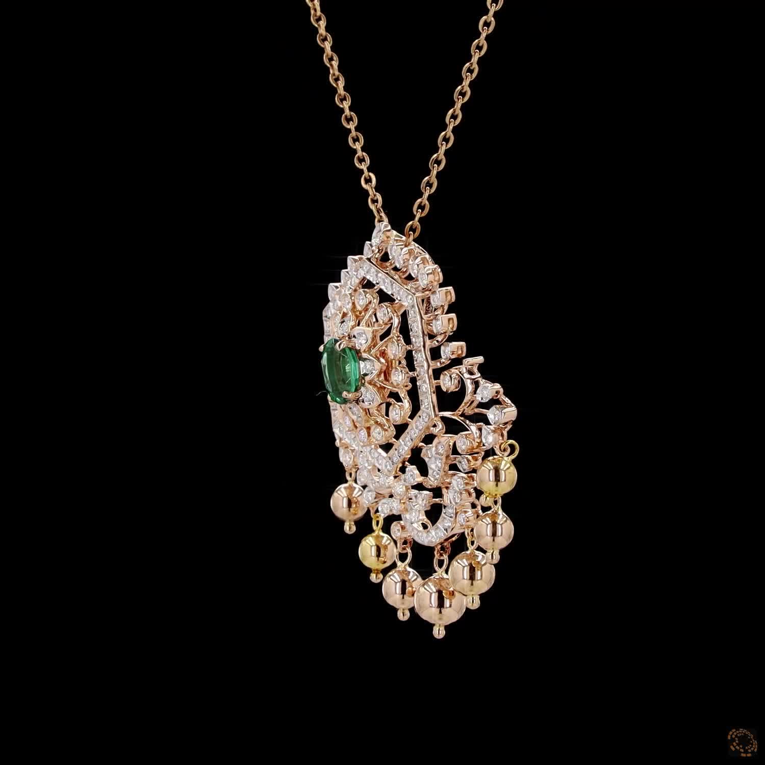 Emerald & Ruby Diamond Pendant in 18KT Yellow Gold