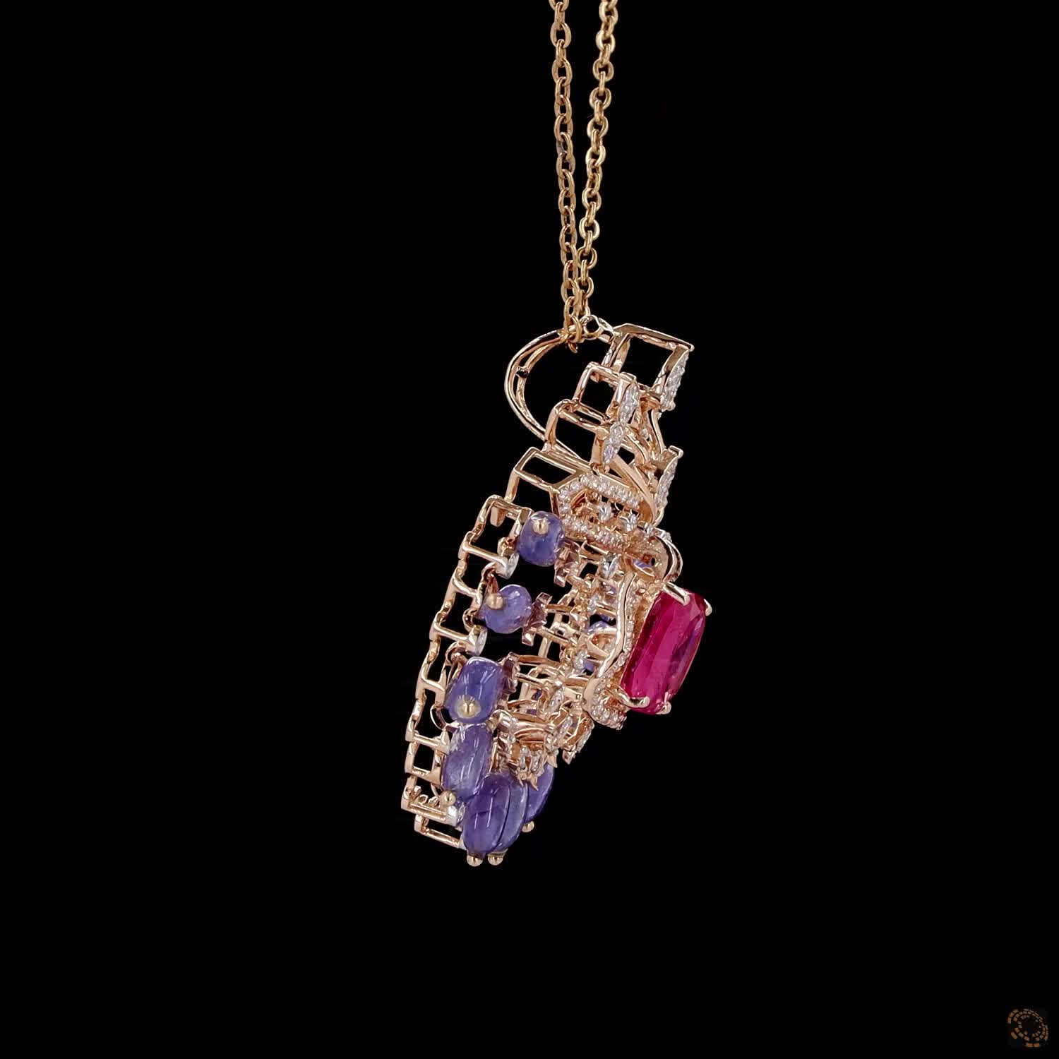 Pink & Sapphire Diamond Pendant in 18KT Rose Gold