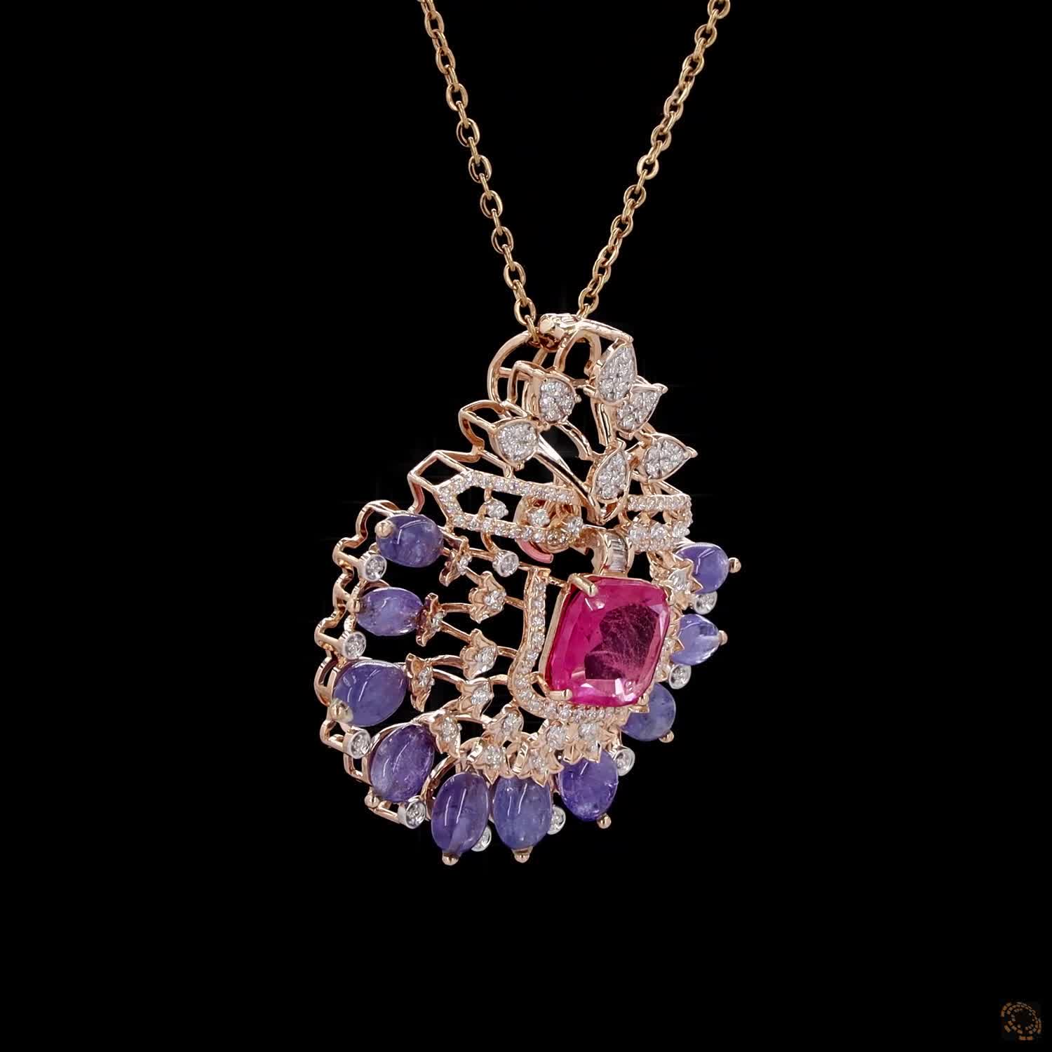 Pink & Sapphire Diamond Pendant in 18KT Rose Gold
