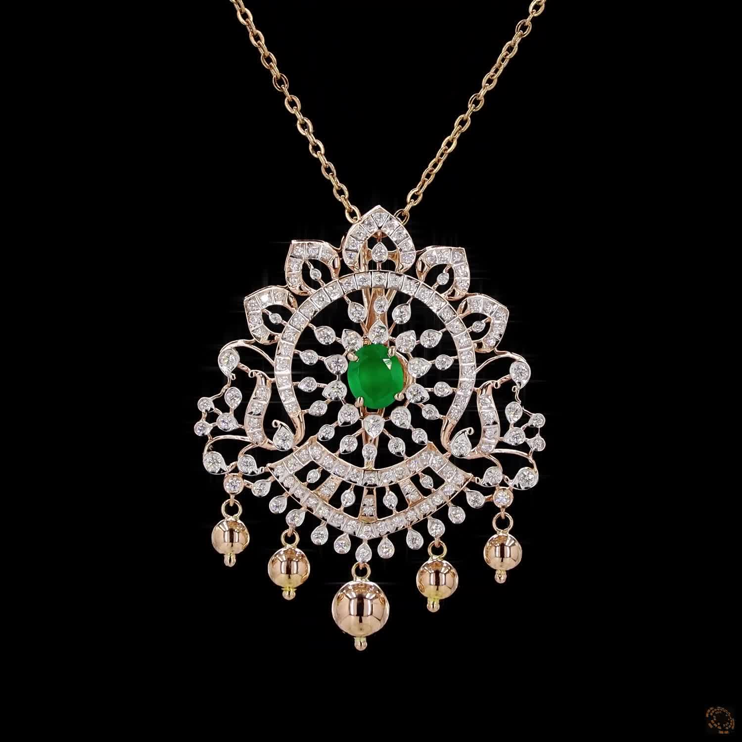 Emerald & Ruby Diamond Pendant in 18KT Rose Gold