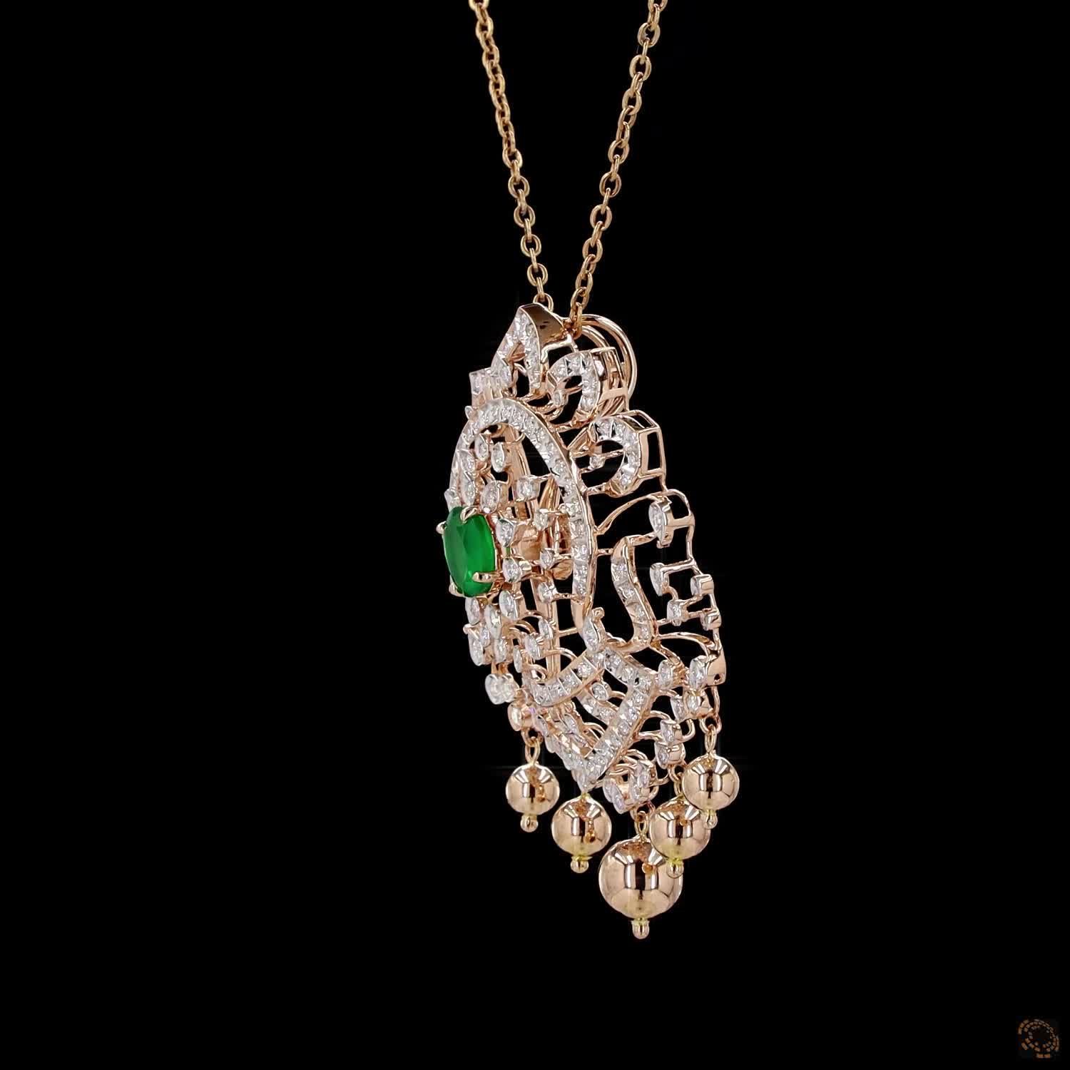 Emerald & Ruby Diamond Pendant in 18KT Rose Gold