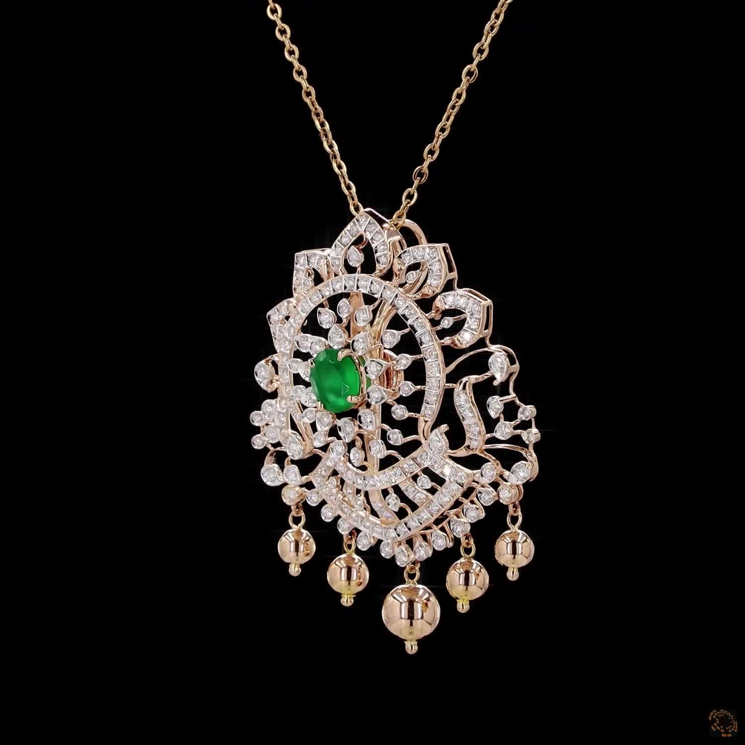Emerald & Ruby Diamond Pendant in 18KT Rose Gold