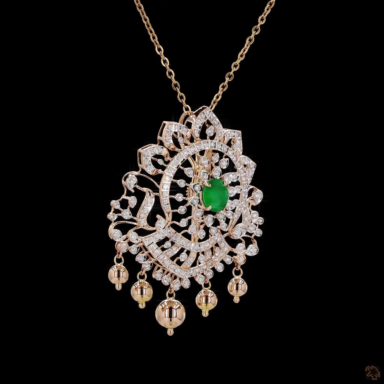 Emerald & Ruby Diamond Pendant in 18KT Rose Gold