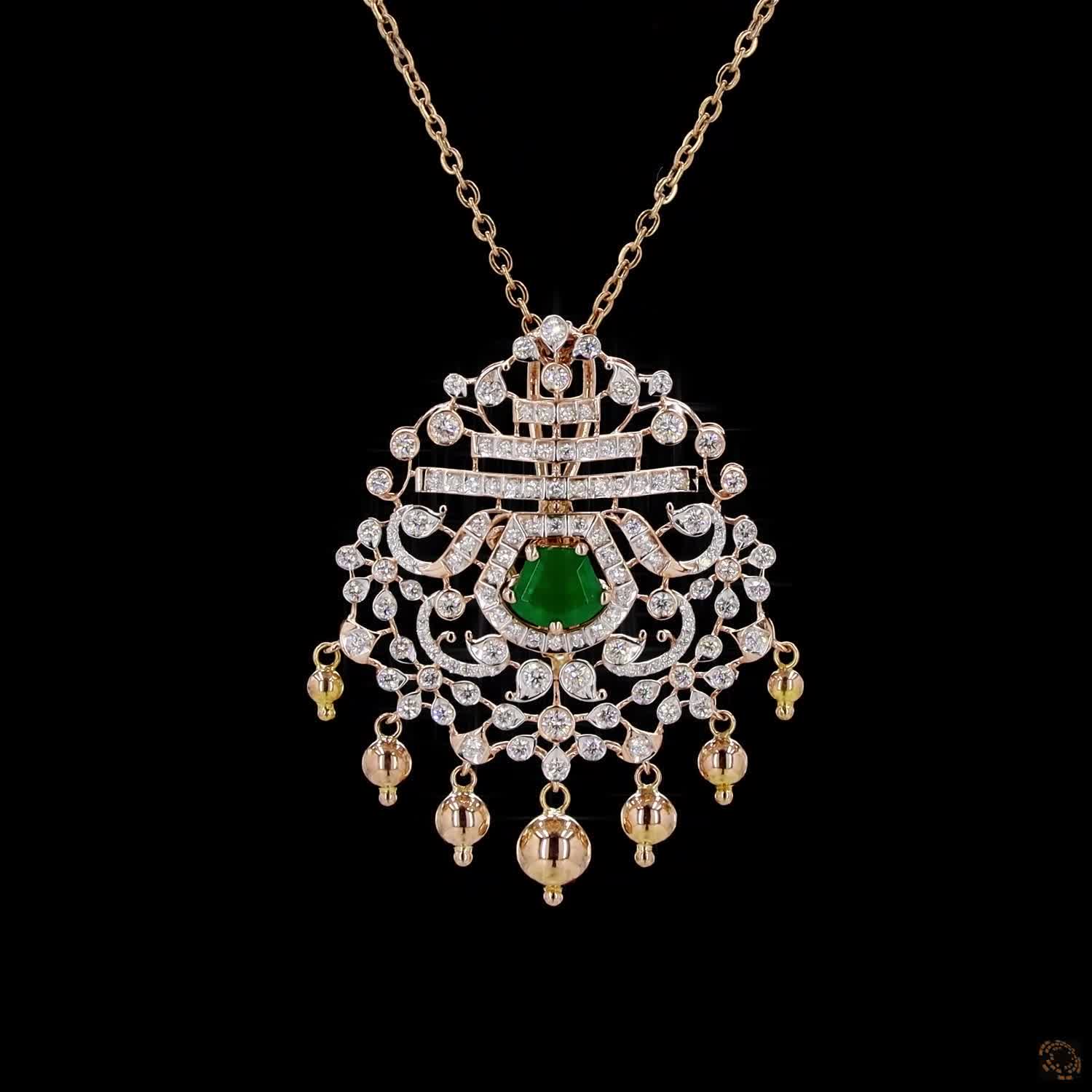 Emerald & Ruby Diamond Pendant in 18KT Rose Gold