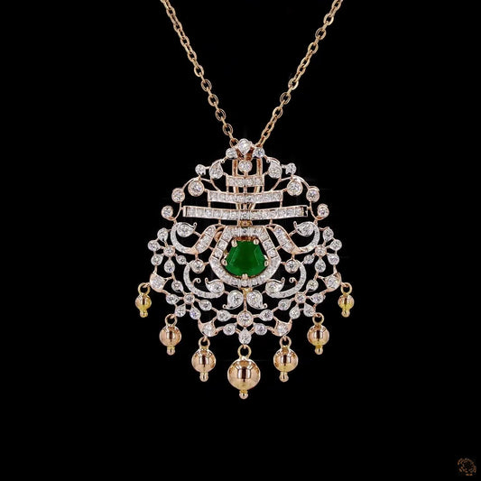 Emerald & Ruby Diamond Pendant in 18KT Rose Gold