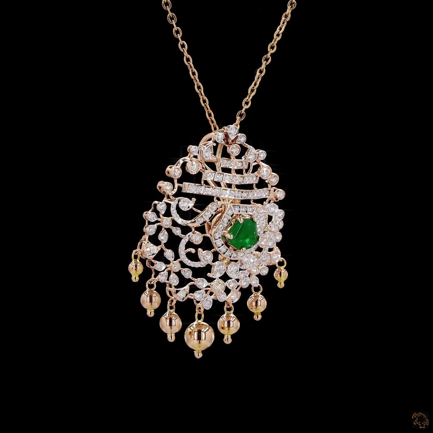 Emerald & Ruby Diamond Pendant in 18KT Rose Gold