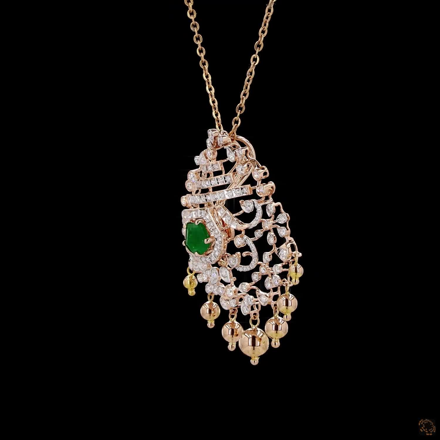Emerald & Ruby Diamond Pendant in 18KT Rose Gold