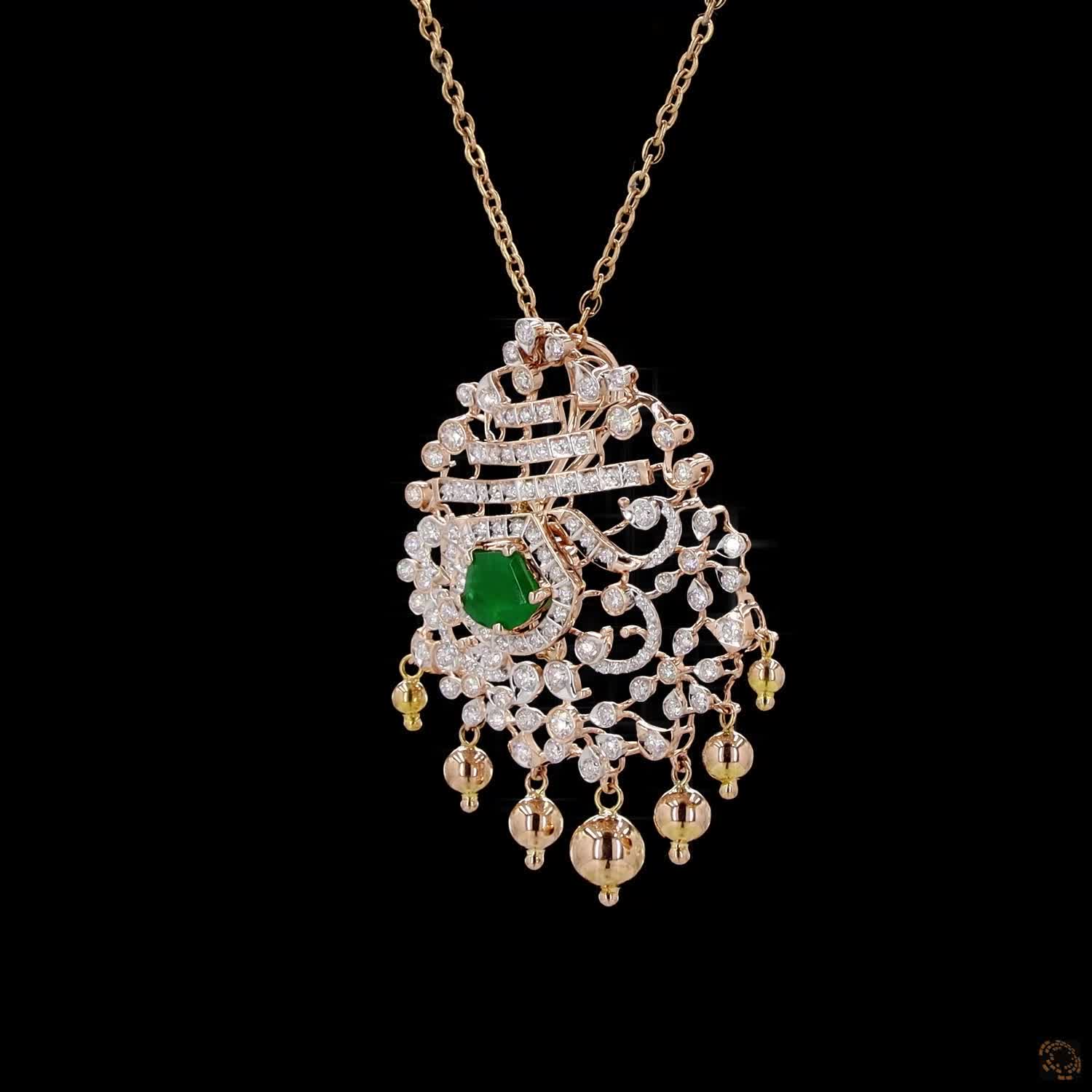 Emerald & Ruby Diamond Pendant in 18KT Rose Gold
