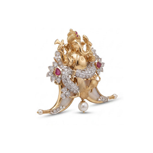 Divine Diamond Ganesha Pendant in 18KT Yellow Gold