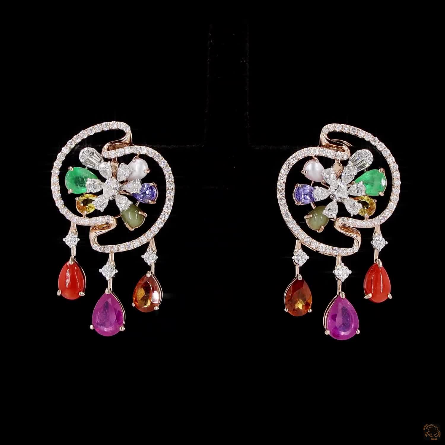 Navratna Stone & Navratna Stone Diamond Pendant Set in 18KT Yellow Gold