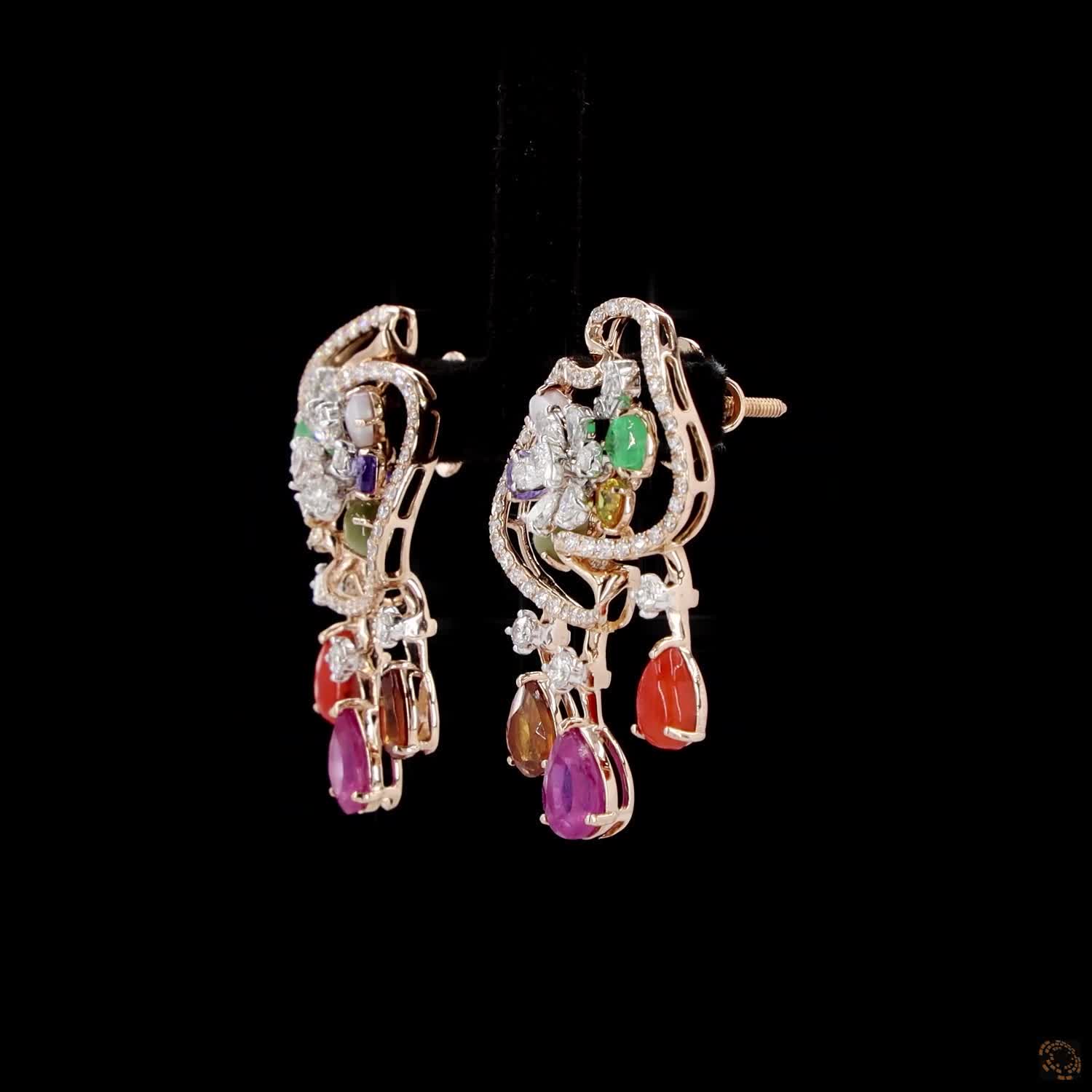 Navratna Stone & Navratna Stone Diamond Pendant Set in 18KT Yellow Gold