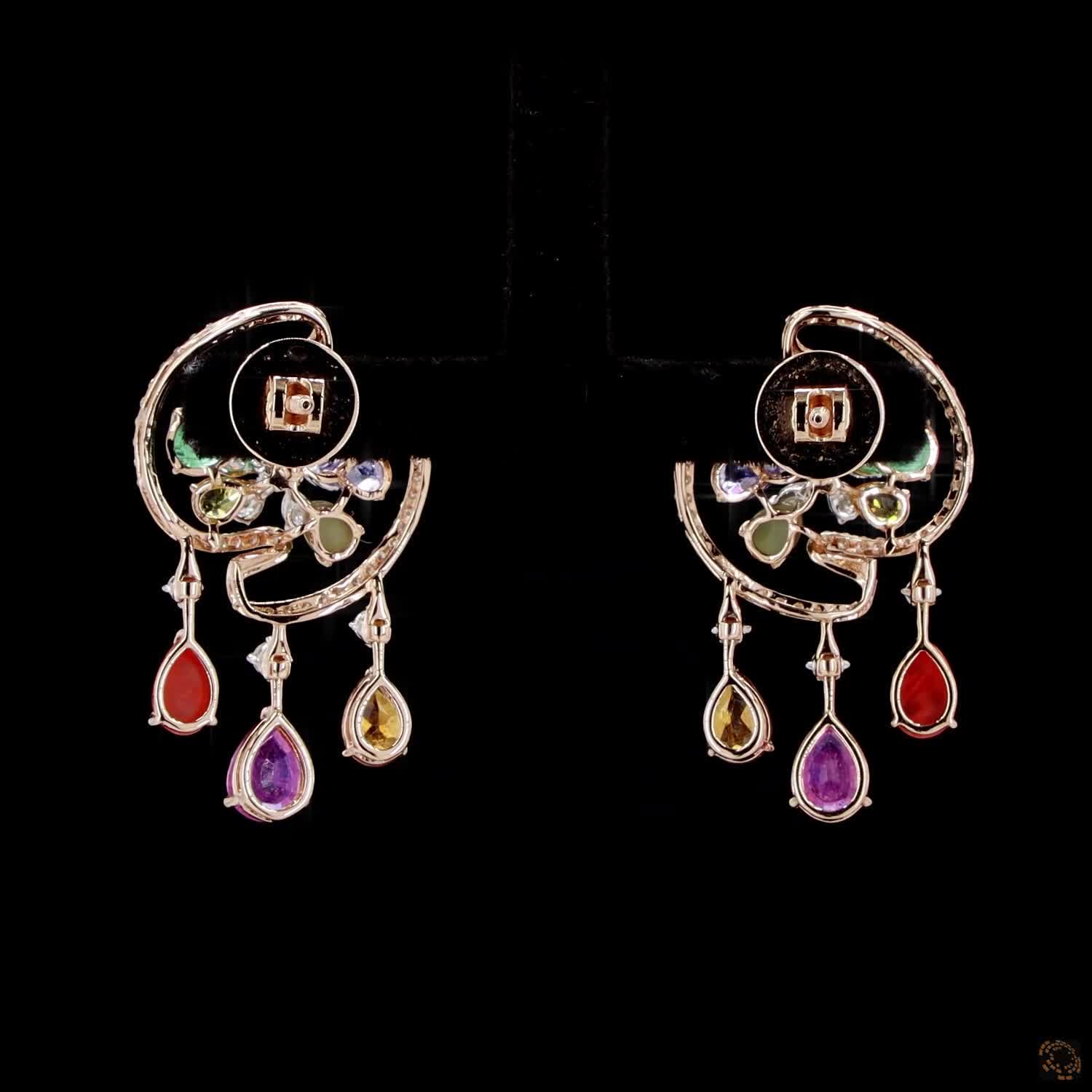 Navratna Stone & Navratna Stone Diamond Pendant Set in 18KT Yellow Gold
