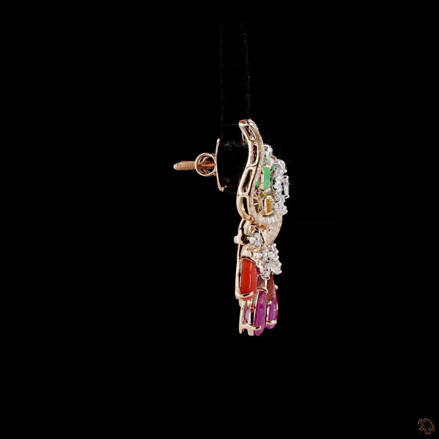 Navratna Stone & Navratna Stone Diamond Pendant Set in 18KT Yellow Gold