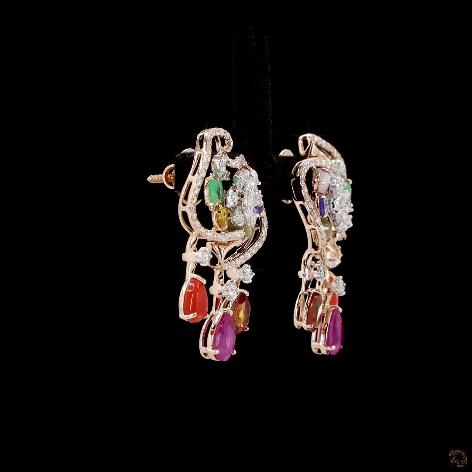 Navratna Stone & Navratna Stone Diamond Pendant Set in 18KT Yellow Gold