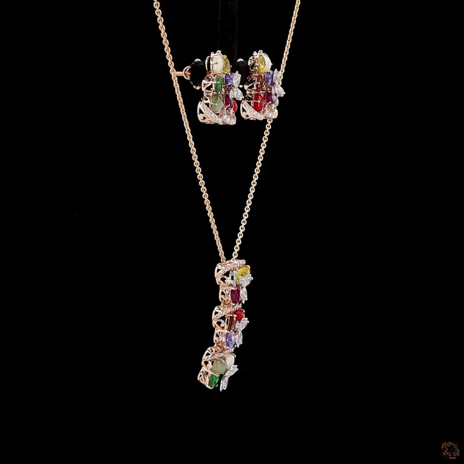 Navratna Stone & Navratna Stone Diamond Pendant Set in 18KT Rose Gold
