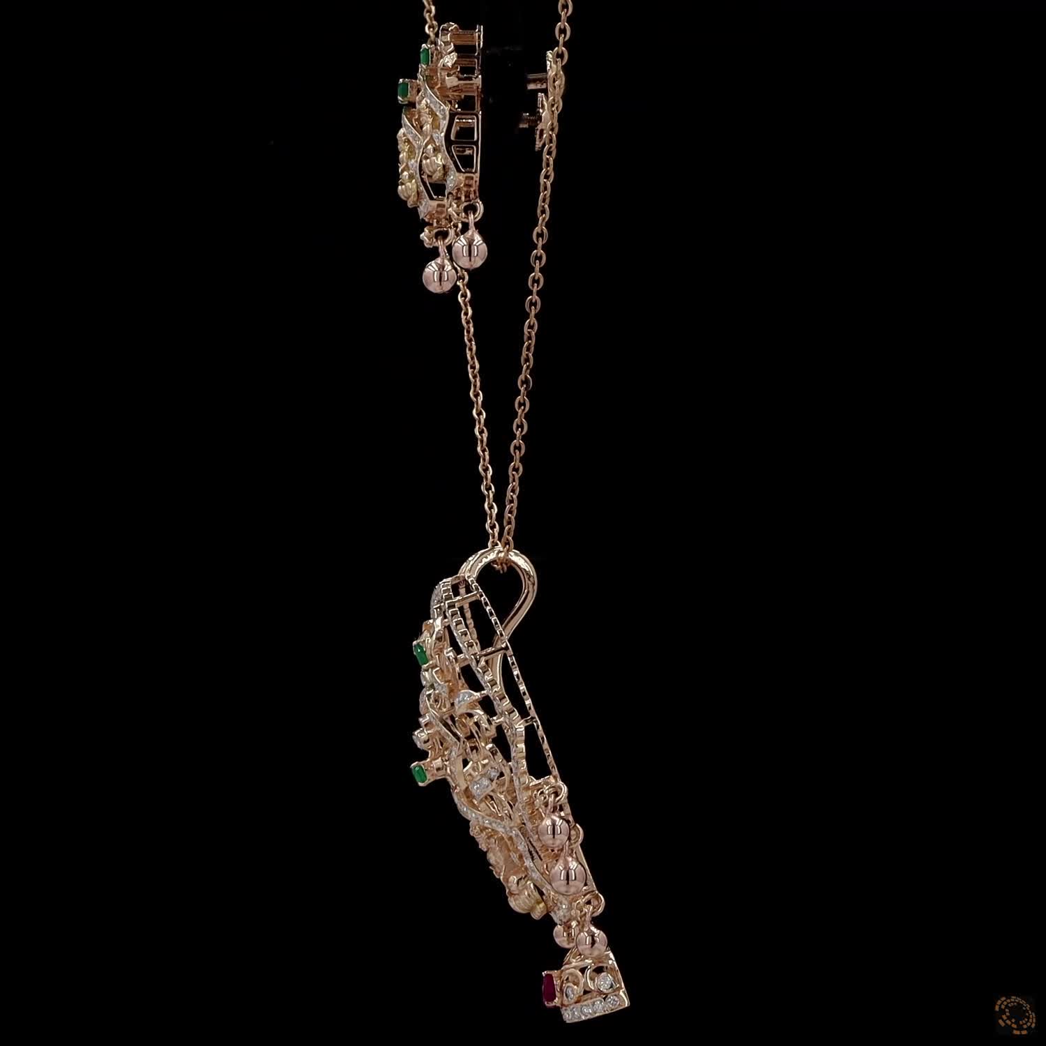 Emerald & Ruby Diamond Pendant Set in 18KT Yellow Gold