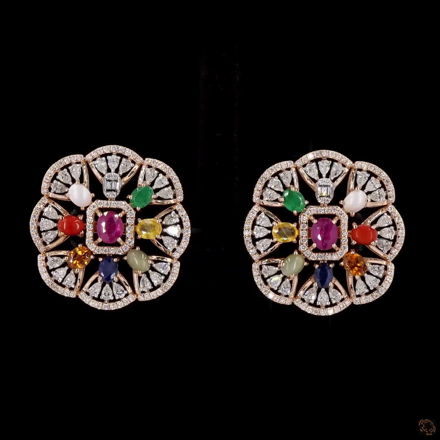 Navratna Stone & Navratna Stone Diamond Pendant Set in 18KT Rose Gold