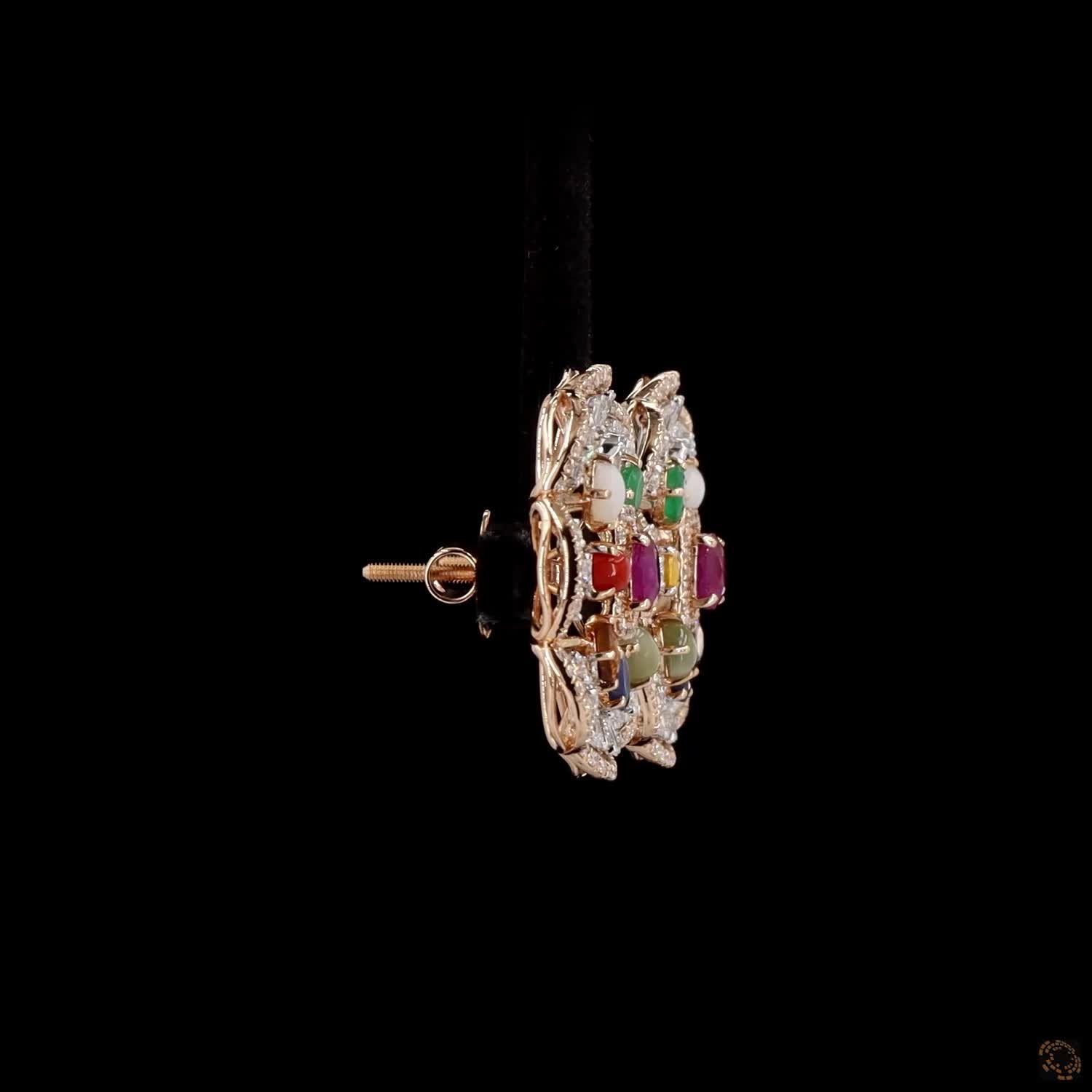 Navratna Stone & Navratna Stone Diamond Pendant Set in 18KT Rose Gold