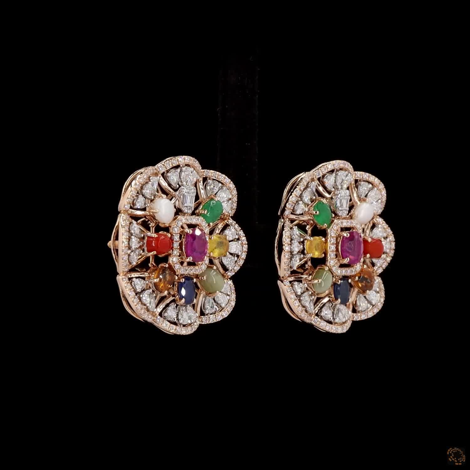 Navratna Stone & Navratna Stone Diamond Pendant Set in 18KT Rose Gold