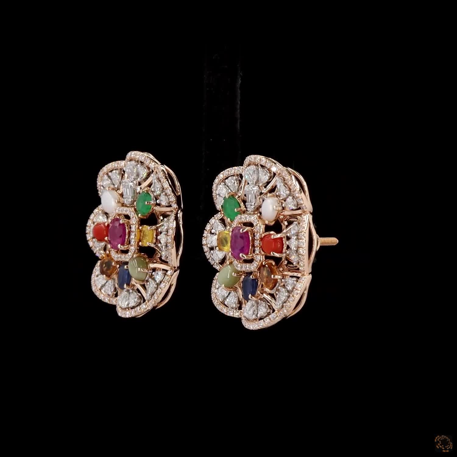 Navratna Stone & Navratna Stone Diamond Pendant Set in 18KT Rose Gold