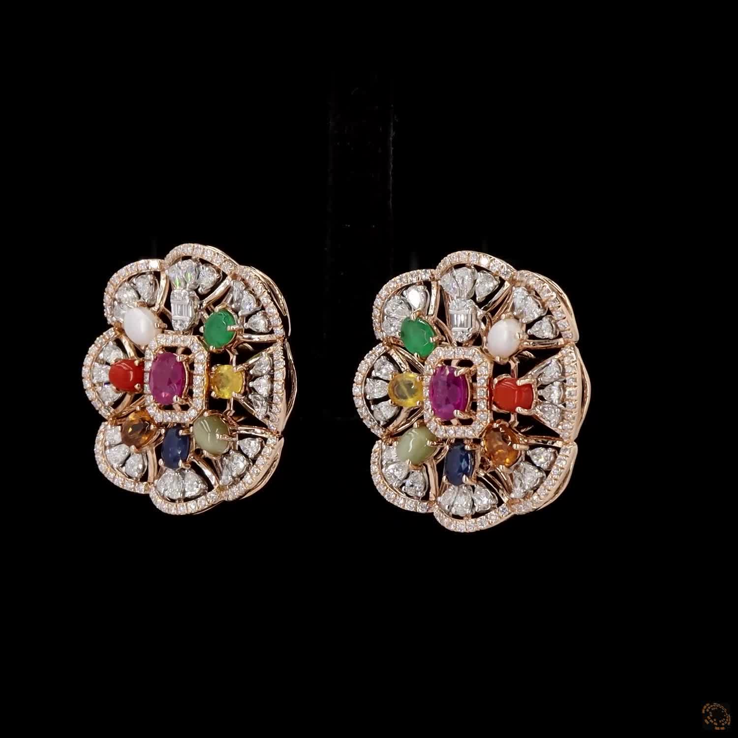 Navratna Stone & Navratna Stone Diamond Pendant Set in 18KT Rose Gold