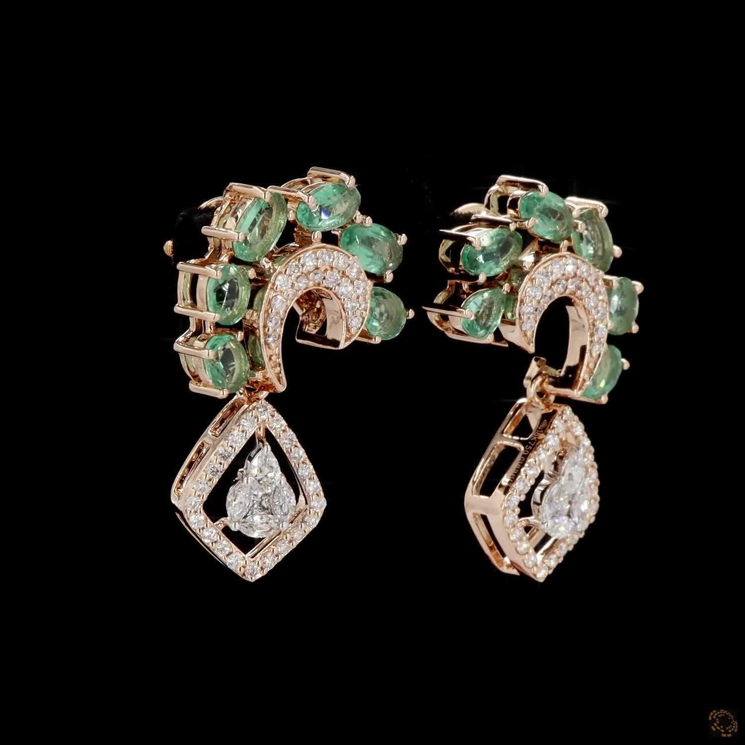 Emerald & Emerald Diamond Pendant Set in 18KT Rose Gold