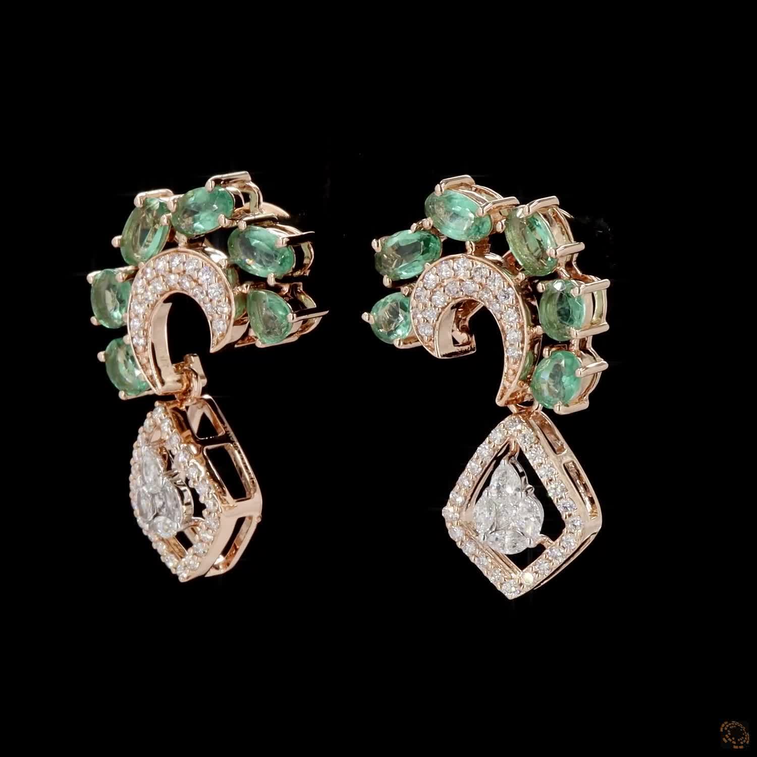 Emerald & Emerald Diamond Pendant Set in 18KT Rose Gold