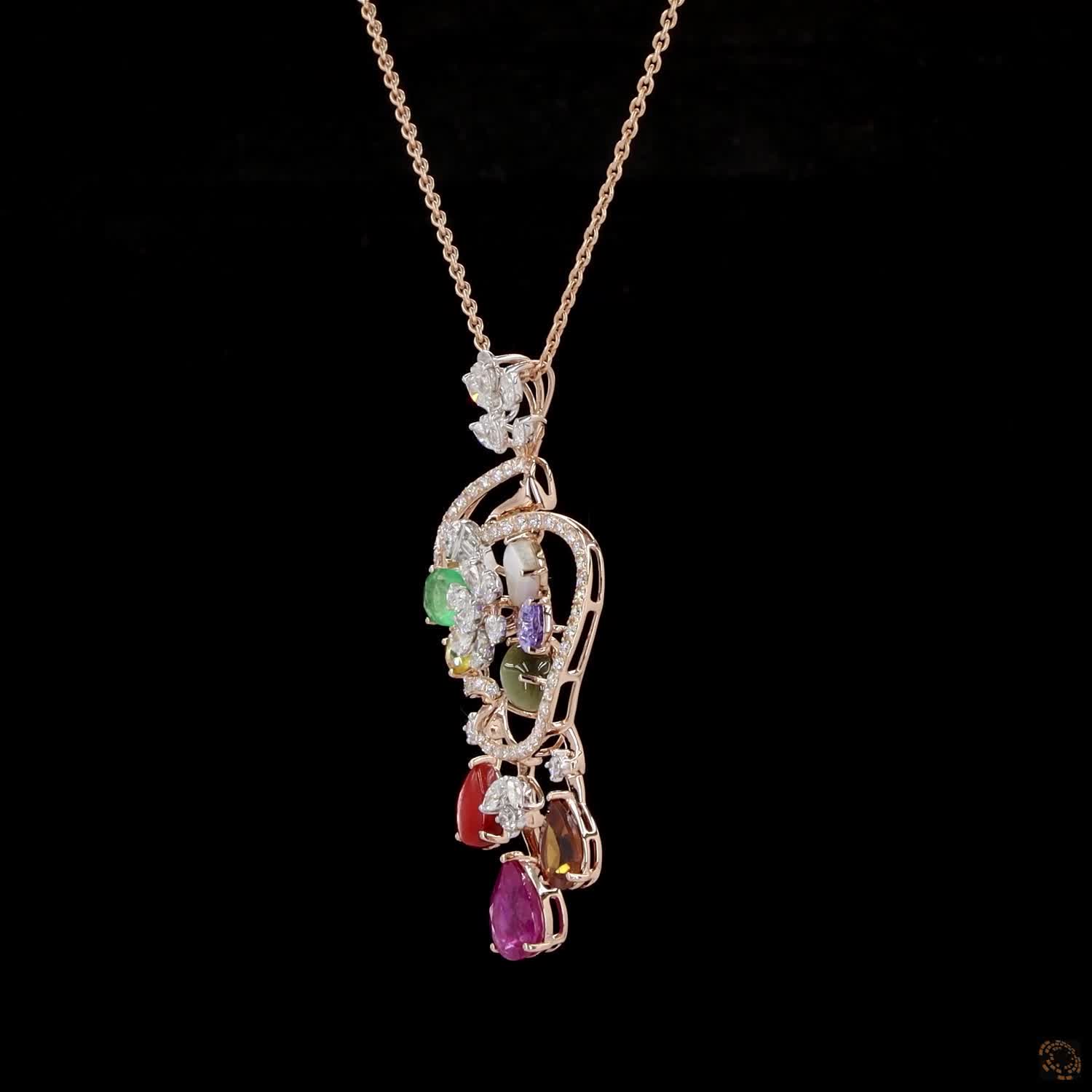 Navratna Stone & Navratna Stone Diamond Pendant Set in 18KT Yellow Gold