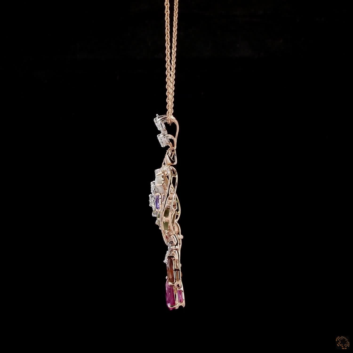 Navratna Stone & Navratna Stone Diamond Pendant Set in 18KT Yellow Gold