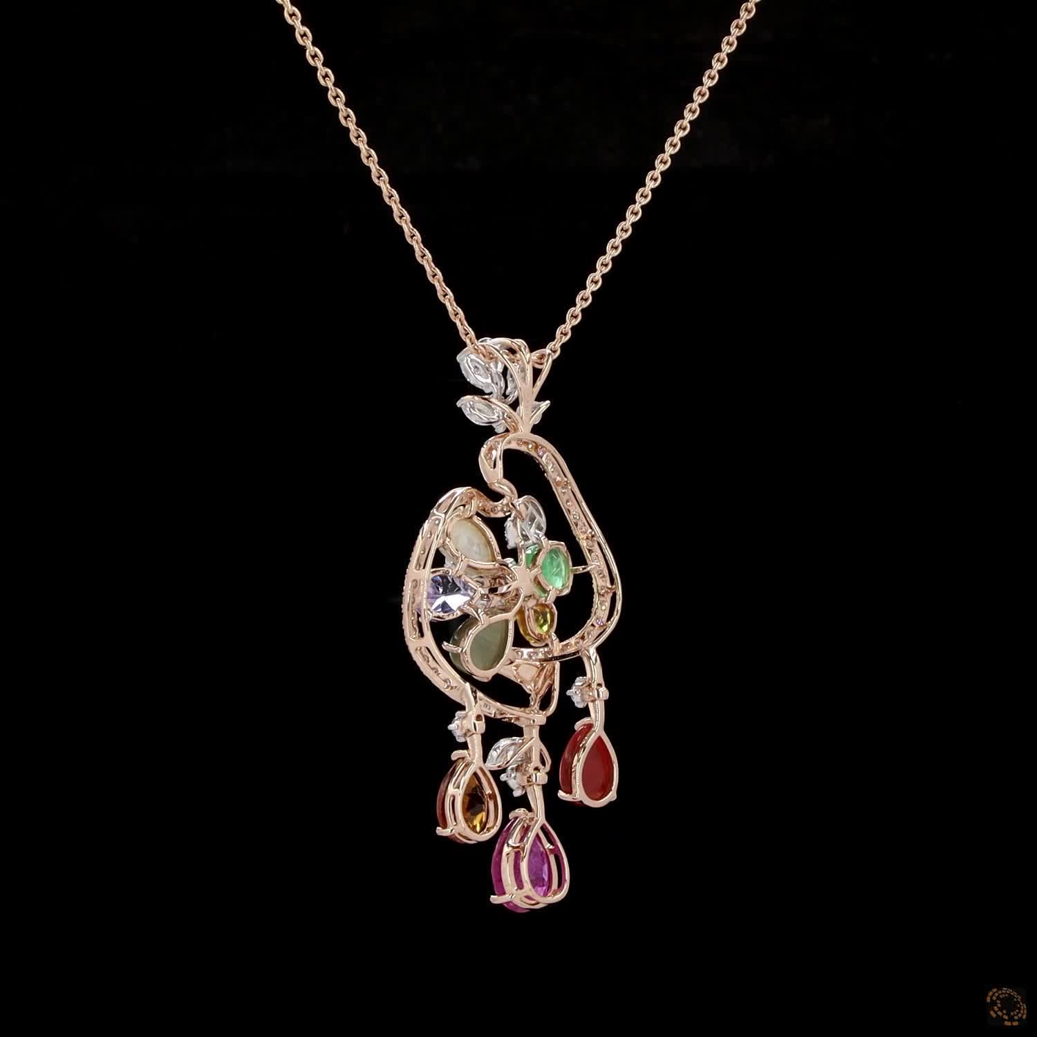 Navratna Stone & Navratna Stone Diamond Pendant Set in 18KT Yellow Gold