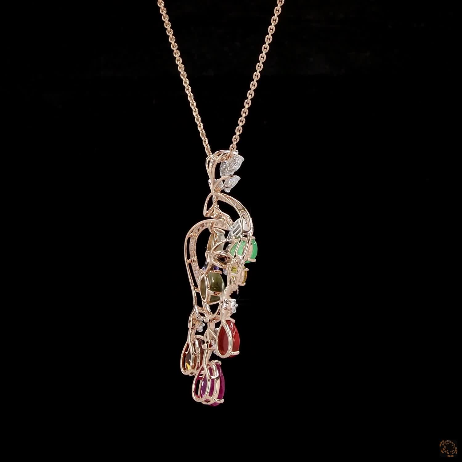 Navratna Stone & Navratna Stone Diamond Pendant Set in 18KT Yellow Gold