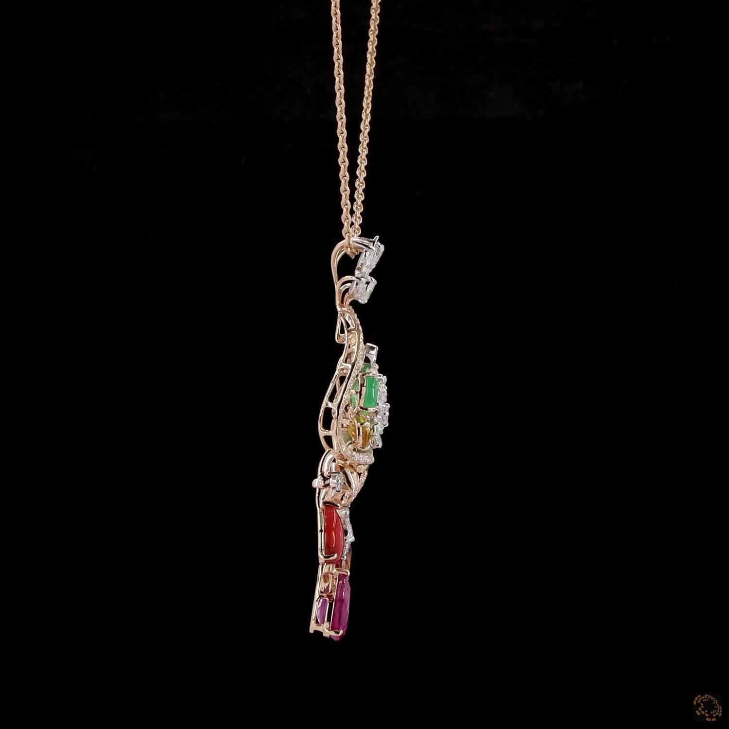 Navratna Stone & Navratna Stone Diamond Pendant Set in 18KT Yellow Gold