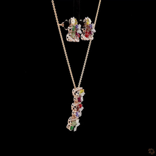 Navratna Stone & Navratna Stone Diamond Pendant Set in 18KT Rose Gold