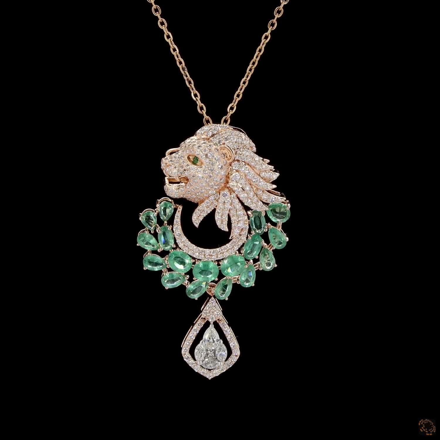 Emerald & Emerald Diamond Pendant Set in 18KT Rose Gold