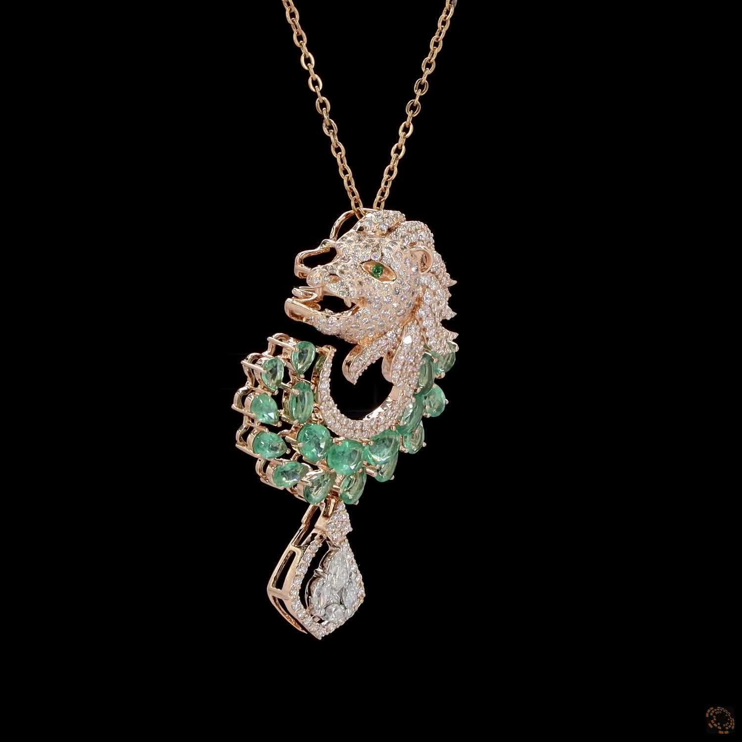 Emerald & Emerald Diamond Pendant Set in 18KT Rose Gold