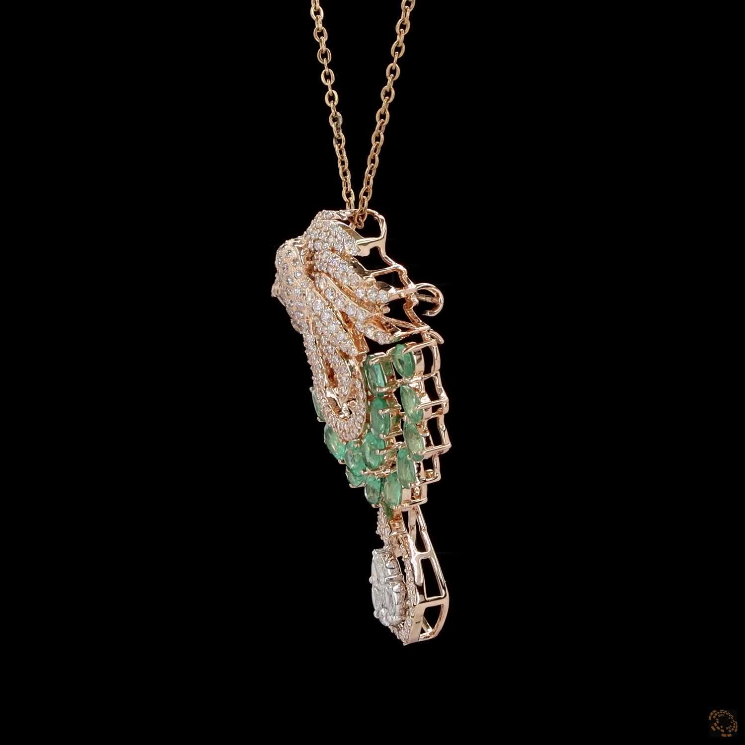 Emerald & Emerald Diamond Pendant Set in 18KT Rose Gold