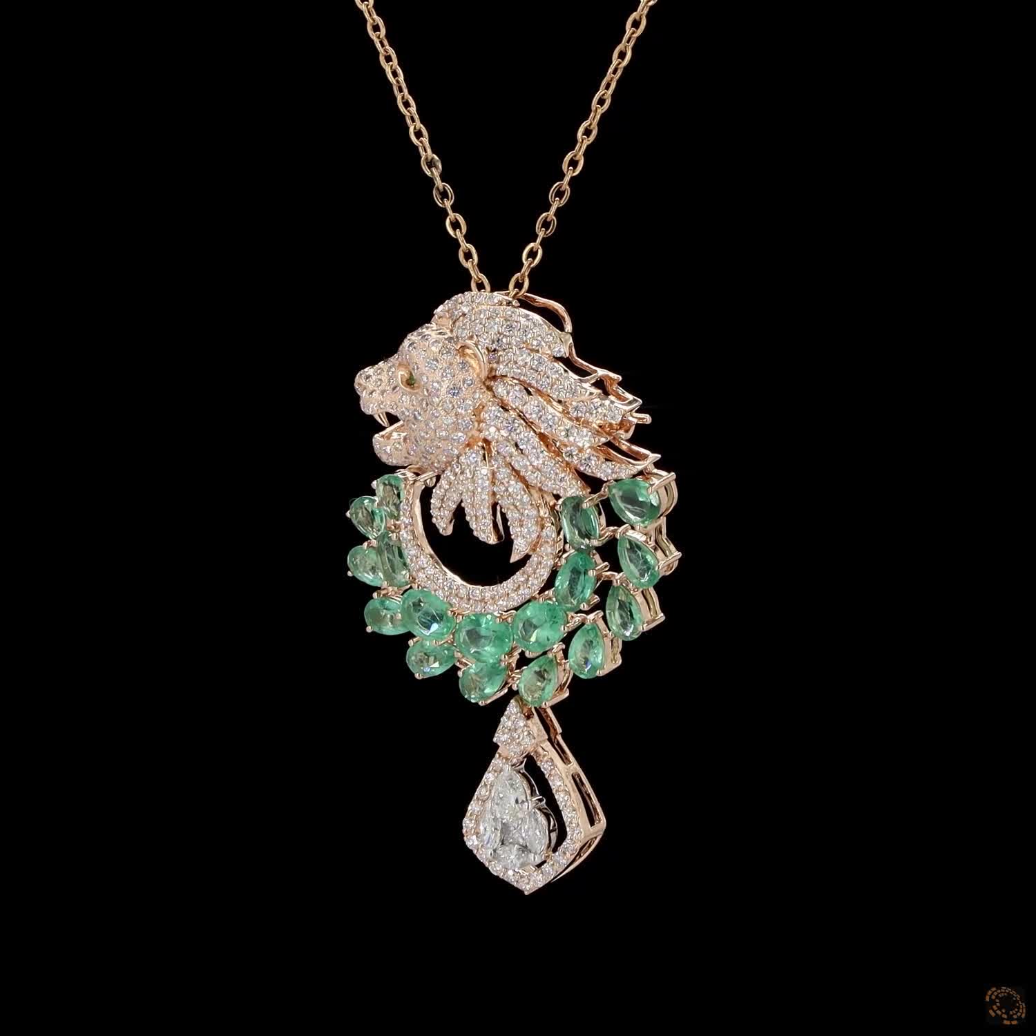 Emerald & Emerald Diamond Pendant Set in 18KT Rose Gold