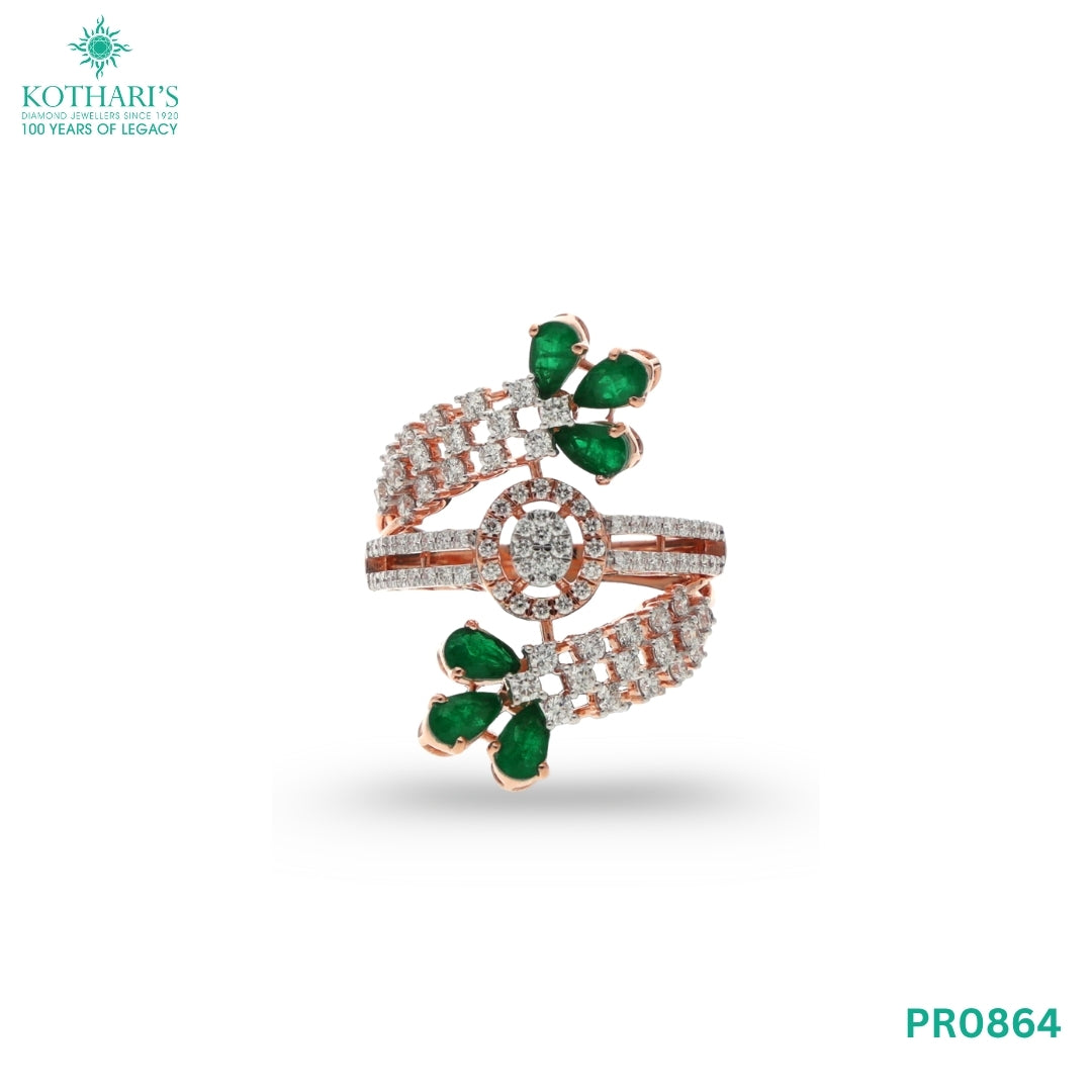 Emerald Diamond Ring in 18KT Rose Gold