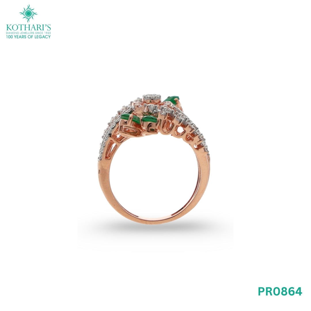 Emerald Diamond Ring in 18KT Rose Gold
