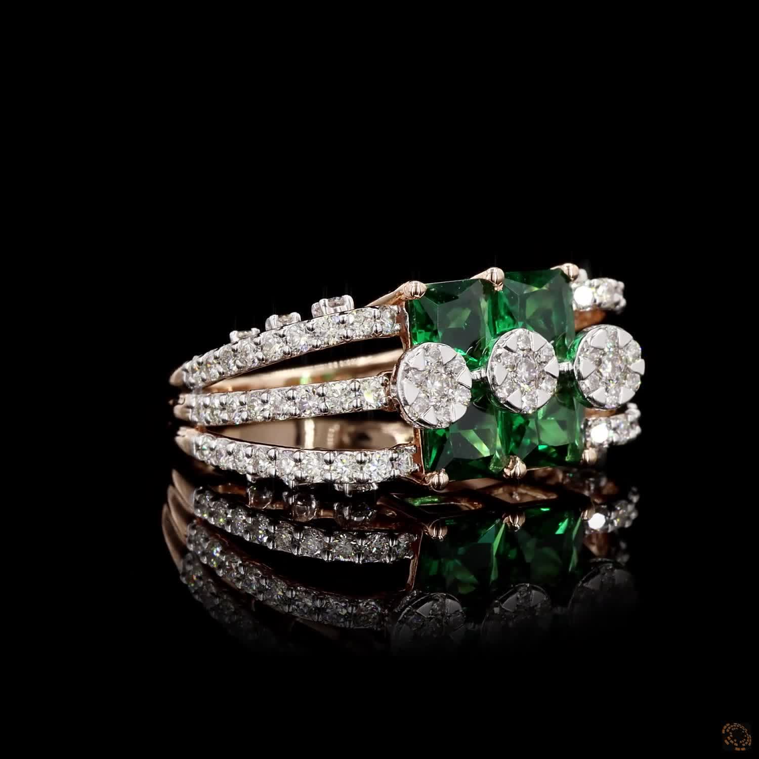 Emerald Diamond Ring in 14KT Rose Gold