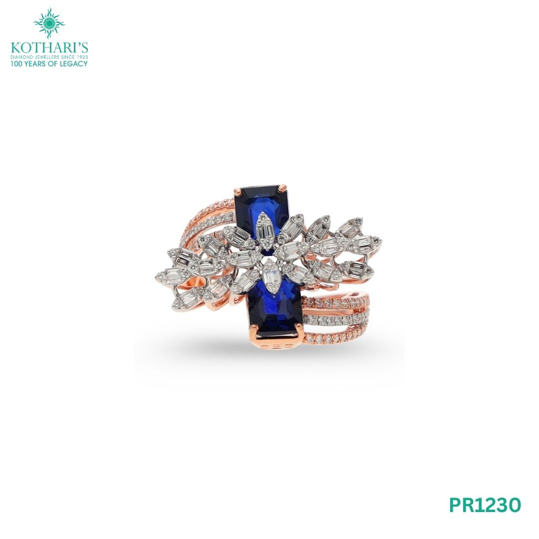 Blue Sapphire Diamond Ring in 18KT Rose Gold