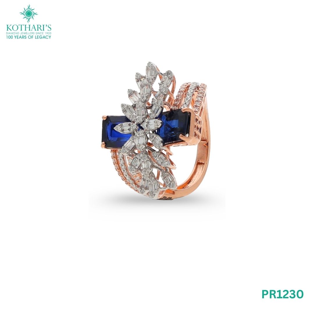 Blue Sapphire Diamond Ring in 18KT Rose Gold
