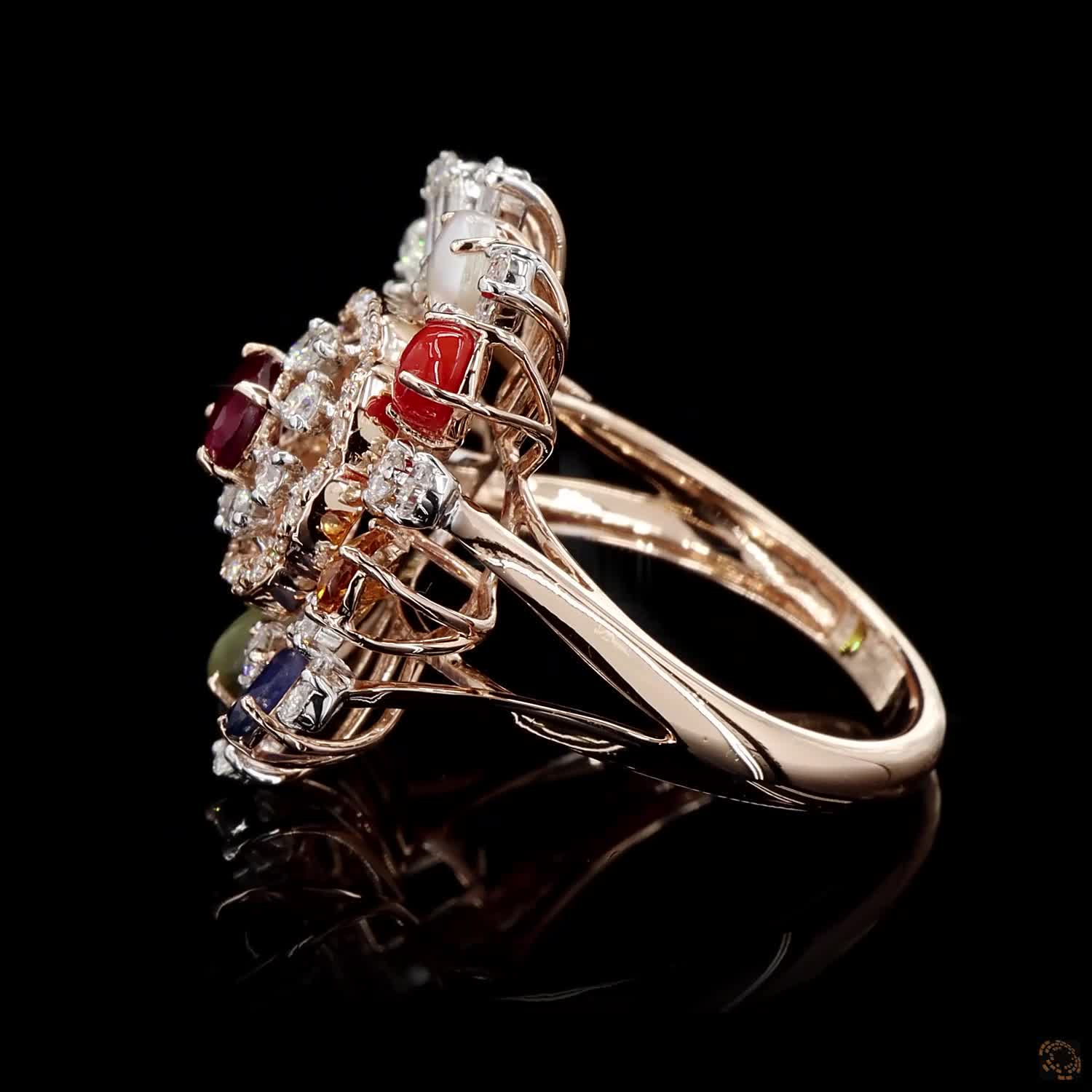 Navratna Stone Diamond Ring in 18KT Rose Gold