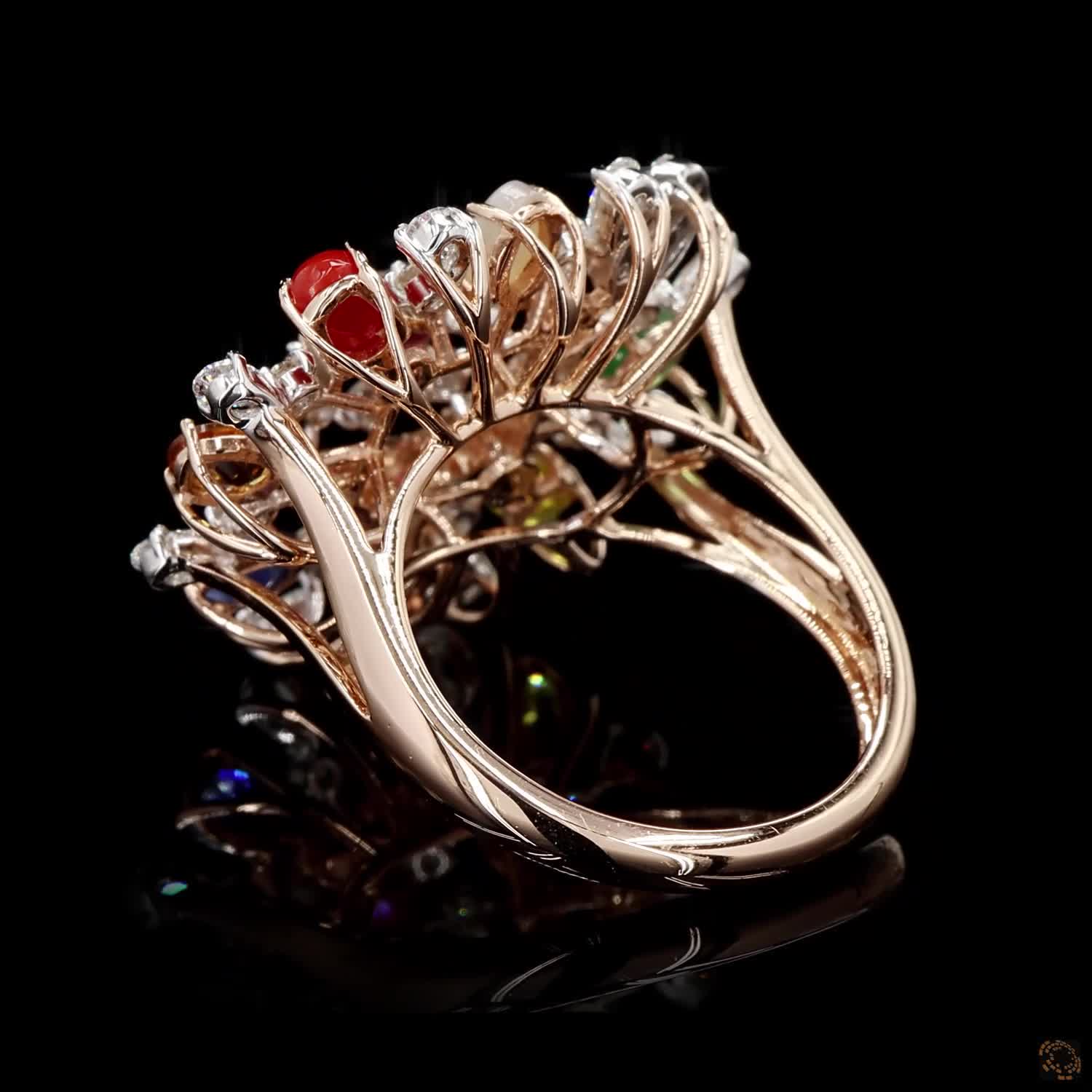 Navratna Stone Diamond Ring in 18KT Rose Gold