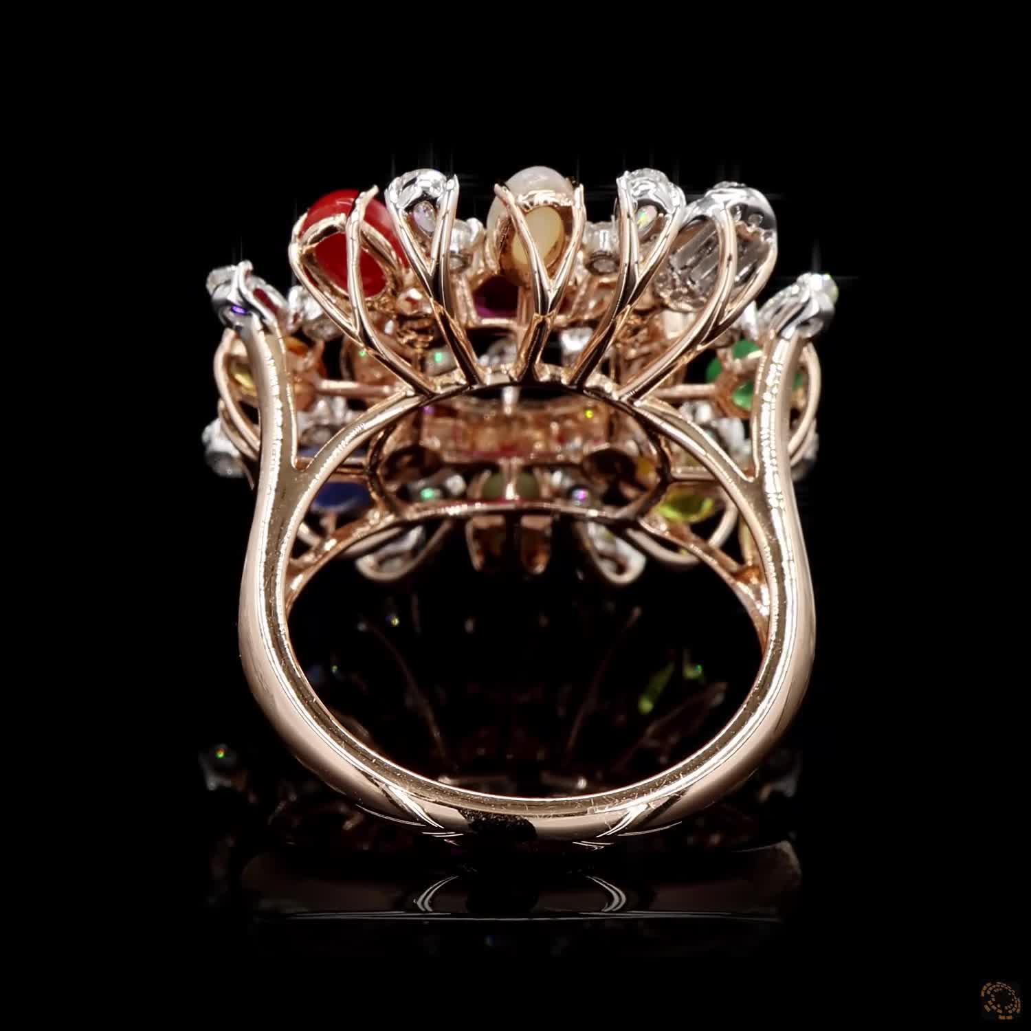 Navratna Stone Diamond Ring in 18KT Rose Gold