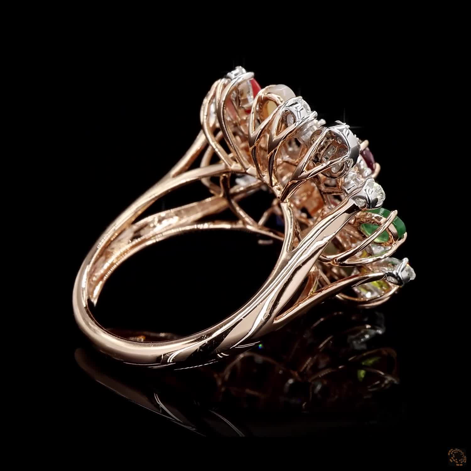 Navratna Stone Diamond Ring in 18KT Rose Gold